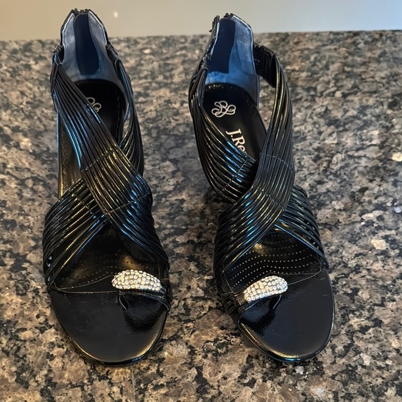 J. Renewals black and silver High Heeled Sandals EUC 8.5 - Picture 2 of 12